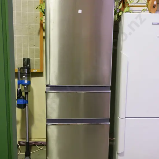 Mitsubishi anodised fridge/freezer with vege drawer H-1820 w-610 D-650