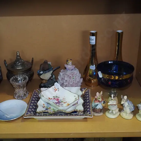 Beatrix Potter figurine, vases, Derby posies etc