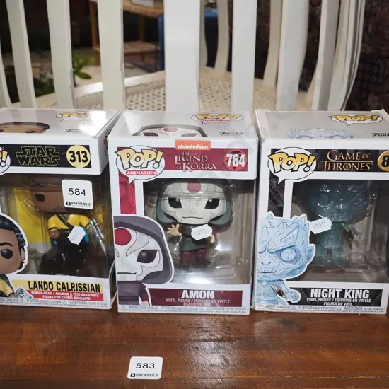 3x Pop movie figurines;  Lando Calrissian, Amon, Night King