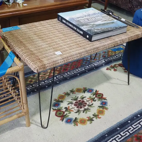 woven cane top bench seat - small