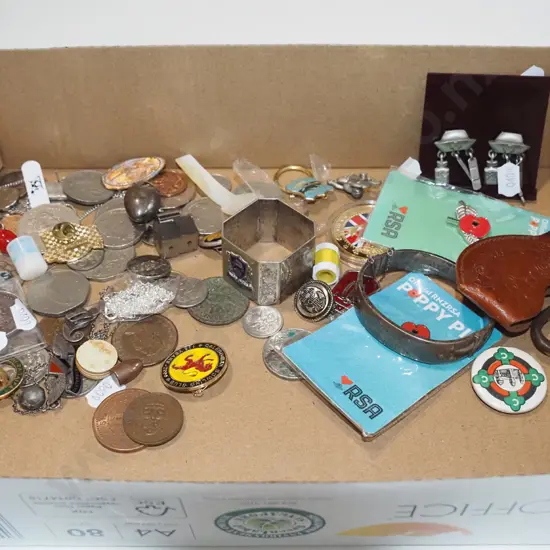 box; coins, badges, bracelet etc