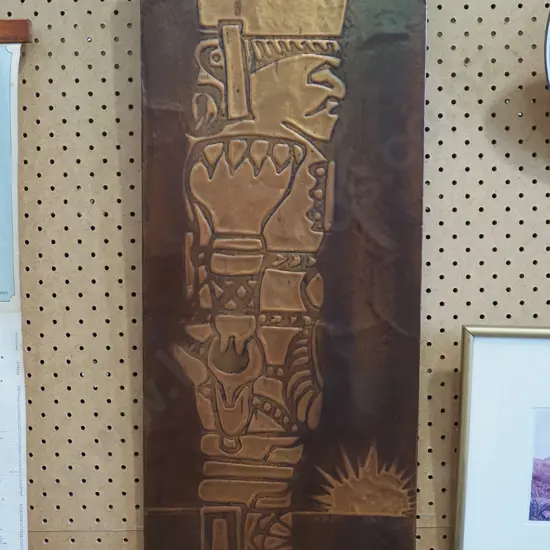 pressed copper Inca themed wall art