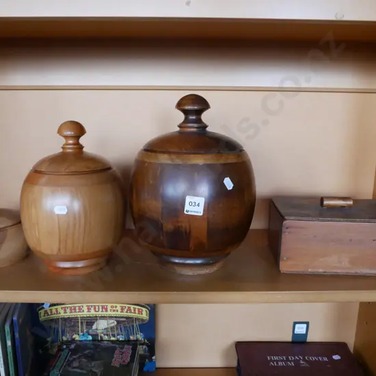 turned wooden canisters and a home-made lidded box