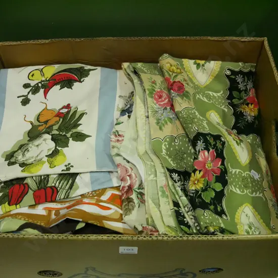 box of retro and other fabrics