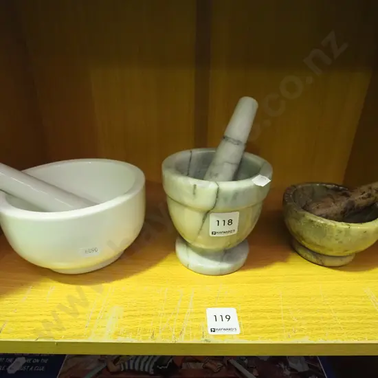 3 mortars and pestles