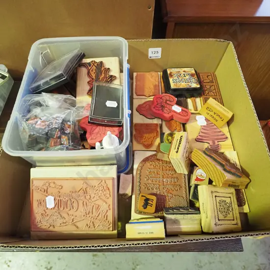 box of rubber stamps