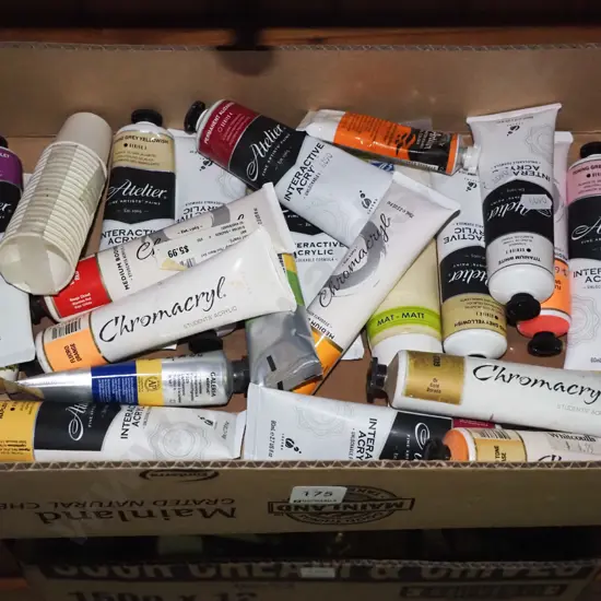 box of acrylic paints