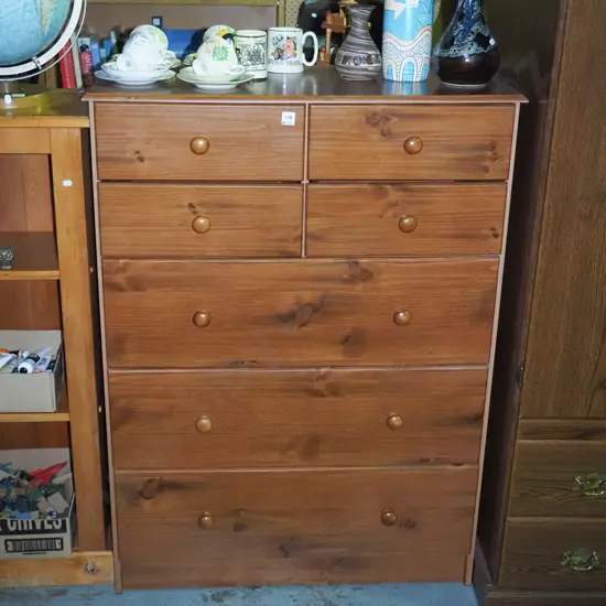 mdf faux wood veneer 7 drawer tall boy H-1190 W-870