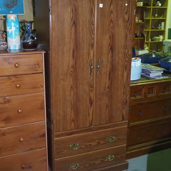 mdf faux wood veneer wardrobe with 2 drawers and 2 doors H-1640 W-750 D-600