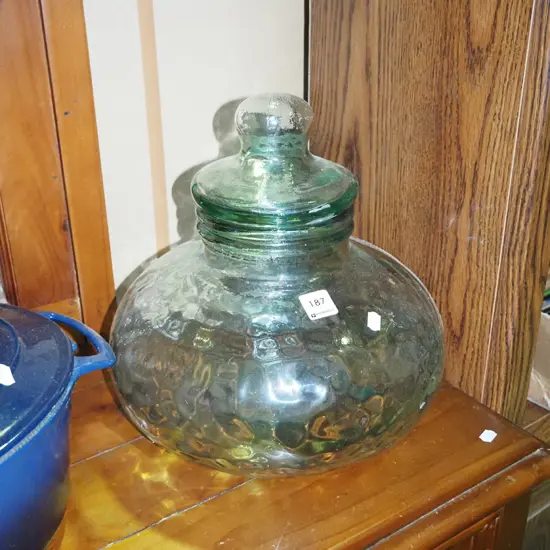 large mottled glass canister