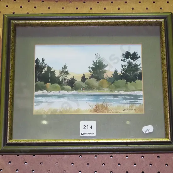 R. Swift framed watercolour - river scene