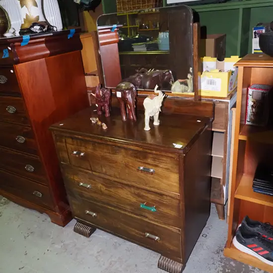 restorer's beech 3 drawer mirror back dresser - 1 handle needs replacing