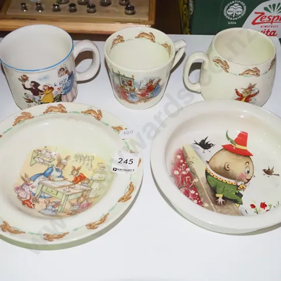 Crown Lynn Humpty Dumpty baby dish, Bunnykins dish, cups