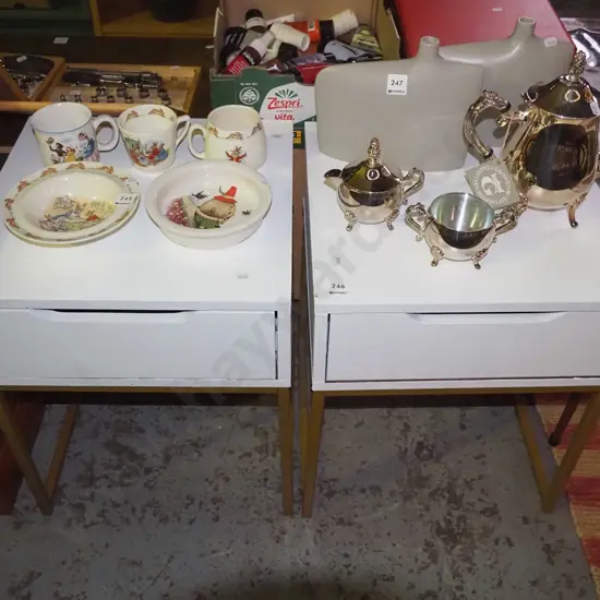 2 MDF white painted single drawer bedside cabinets