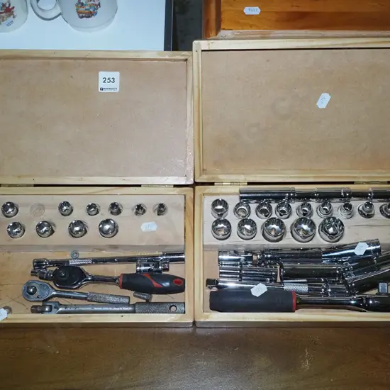 2 wood-cased socket sets