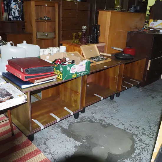 3 MDF faux wood veneer end tables - yellow dots