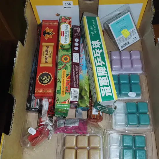 box of incense and scented wax melts