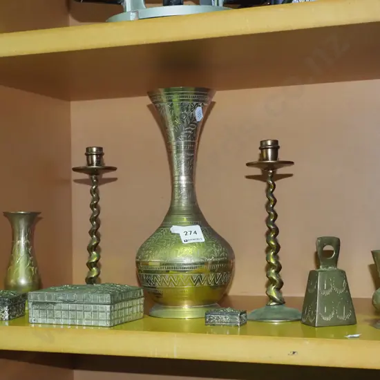 brass vase H-250, candlestick, bell and trinket boxes