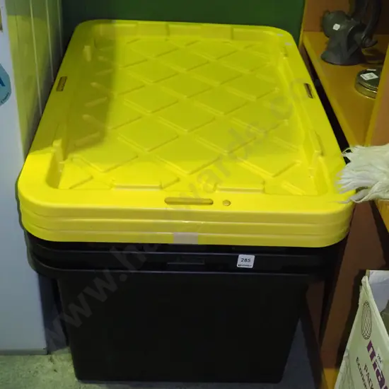 3 heavy duty black plastic storage tubs