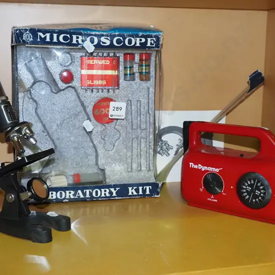 microscope kit and a dynamo radio-torch