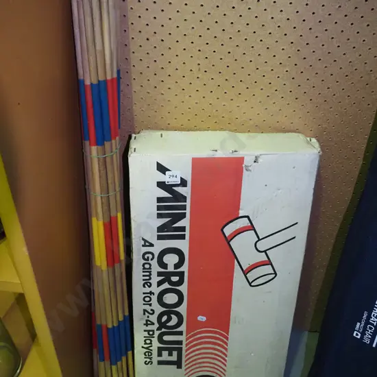 croquet set, coloured wooden stakes