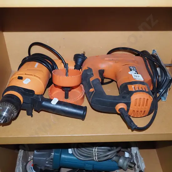 Number 8 electric drill, jigsaw, and hole saw set