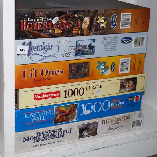 shelf of puzzles