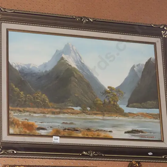 Peter Butcher - framed oil on board - Mitre Peak