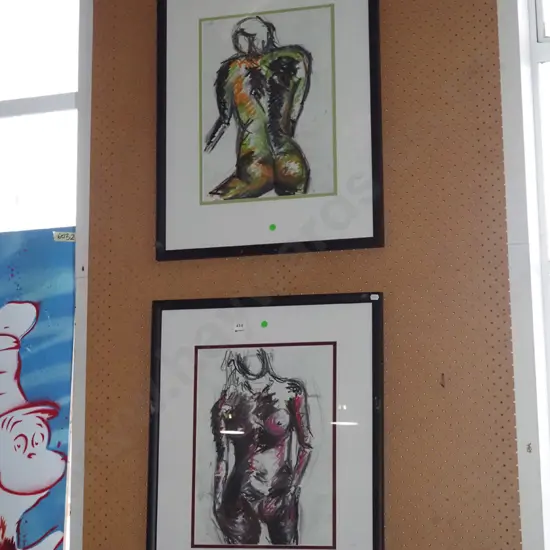 2 framed charcoals and pastels - nudes