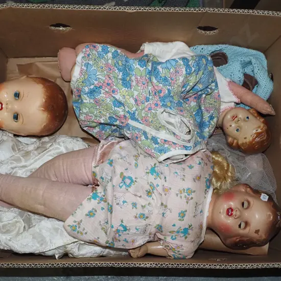 box of vintage dolls and part dolls