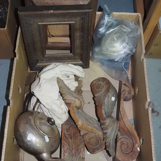 box; picture frames, corbells, etc