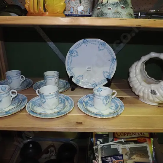 blue and white and gold trios and plate, Sylvac bamboo style vase