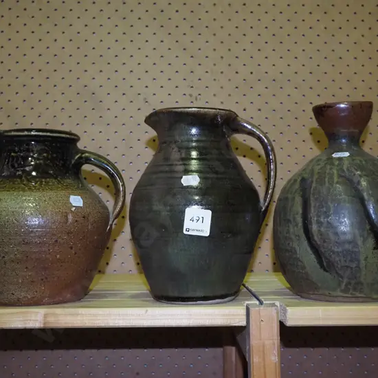 studio pottery bottle, 3 jugs