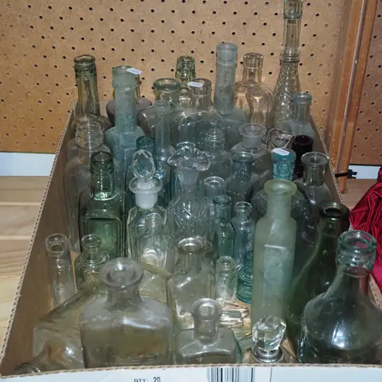 box of vintage glass bottles