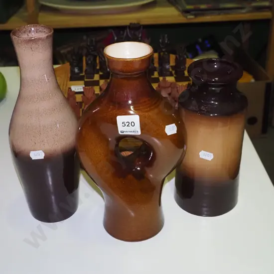 3 Teal ceramic vases