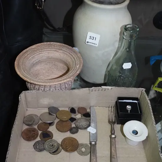 coins, inkwell, ring, vase etc