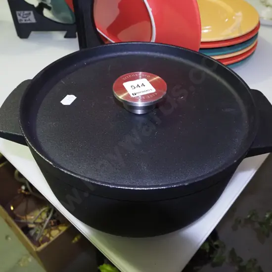 Kitchen-aid cast iron lidded casserole (as new condition)