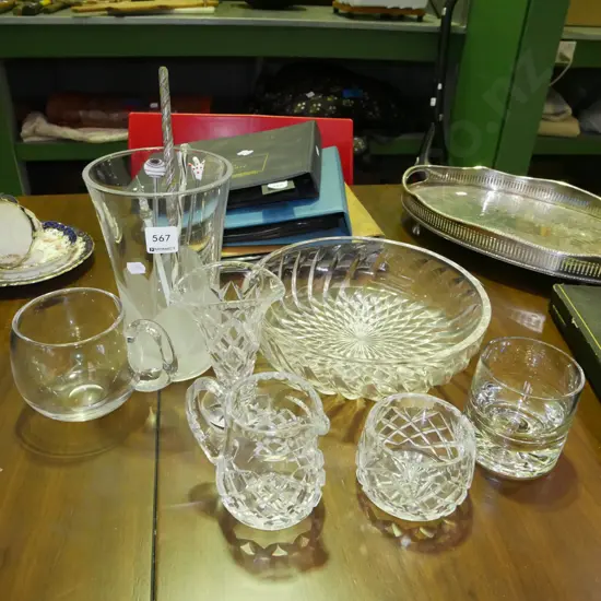 crystal creamer, sugar, tumbler etc