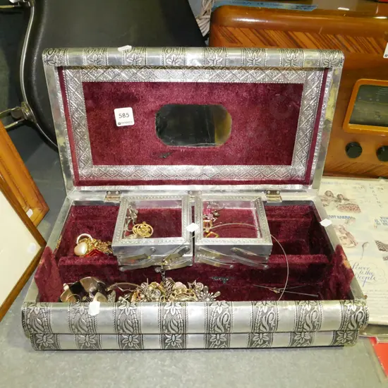 pressed metal jewellery box and contents