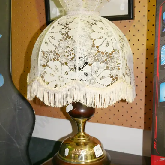 brass and wood table lamp