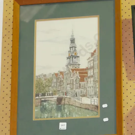 framed needlework - city scape
