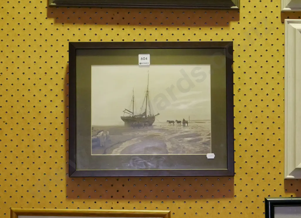 framed reproduction photograph - boat on beach Image 1++