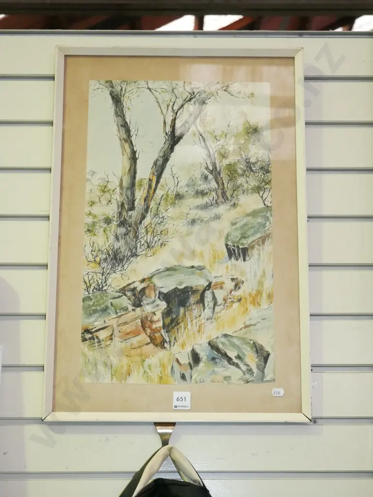 framed ink and watercolour - trees and rocks Image 1++