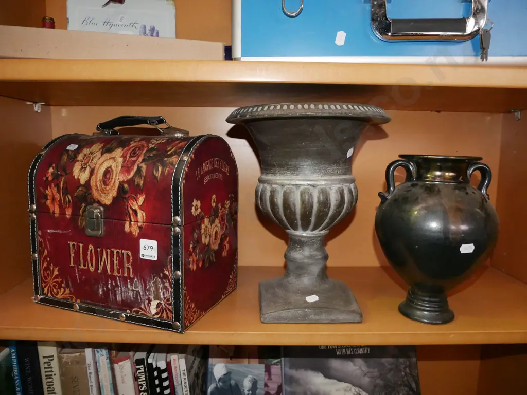 composite planter, ceramic vase & flower themed storage box (ripped) Image 1++