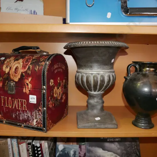 composite planter, ceramic vase & flower themed storage box (ripped)