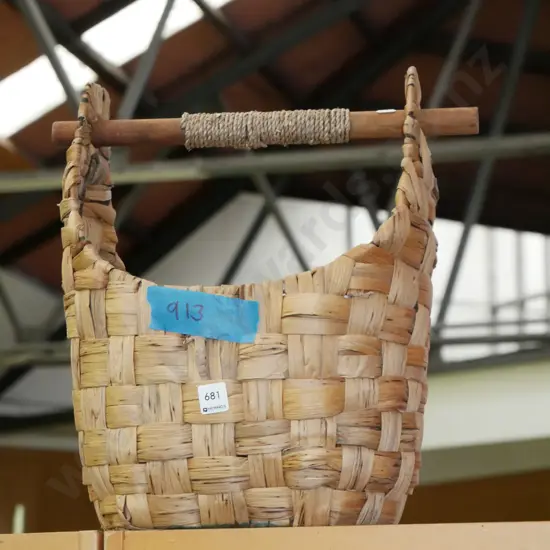 wood woven flax basket