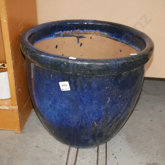 blue glazed planter