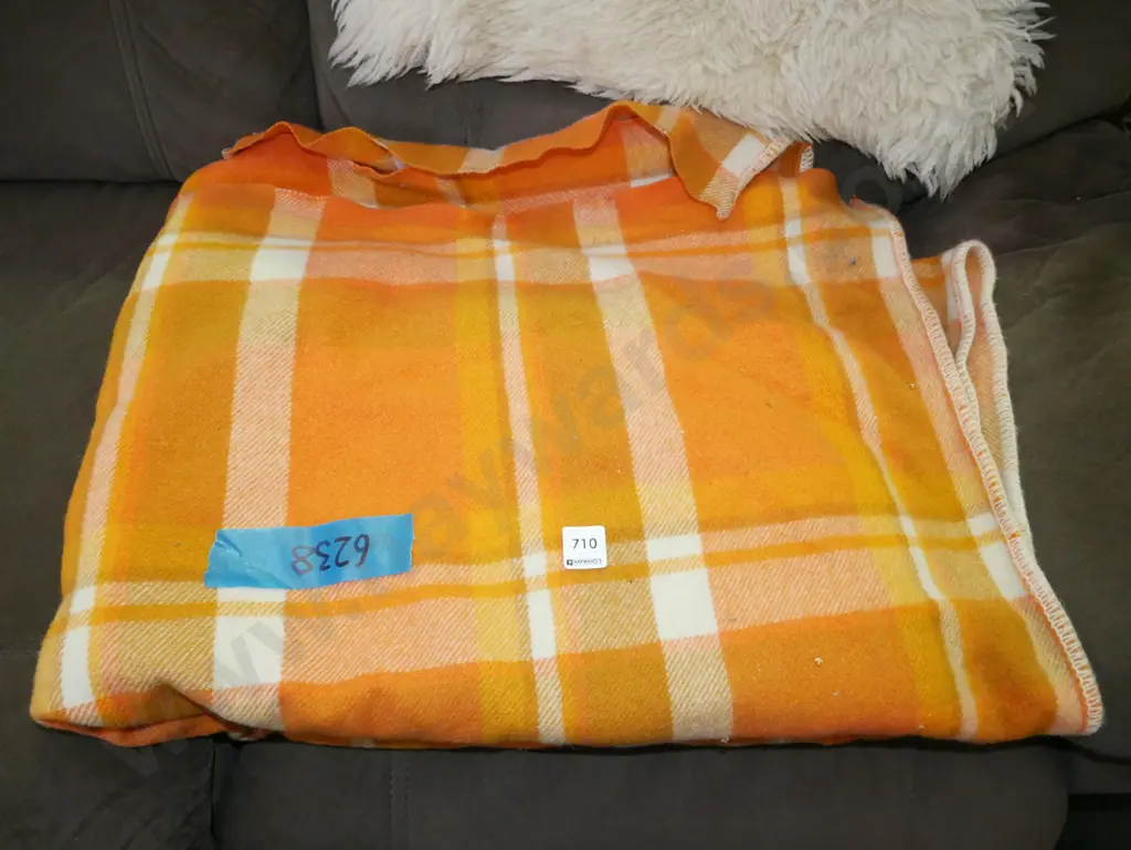 orange checked woollen blanket Image 1++