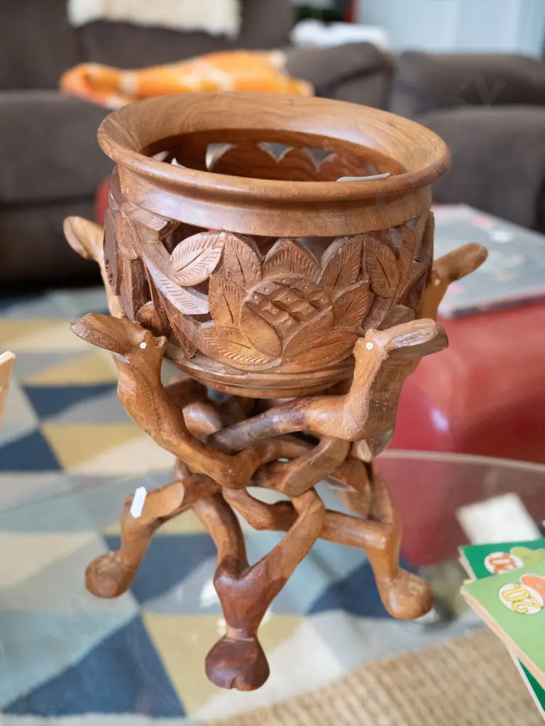 carved wooden jardiniere and stand Image 1++