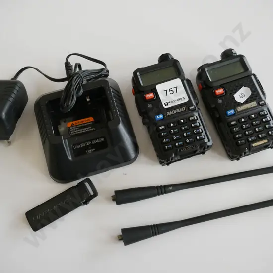 2x Baofeng walkie talkies & charger, you must have a current Ham radio licence to purchase this product.